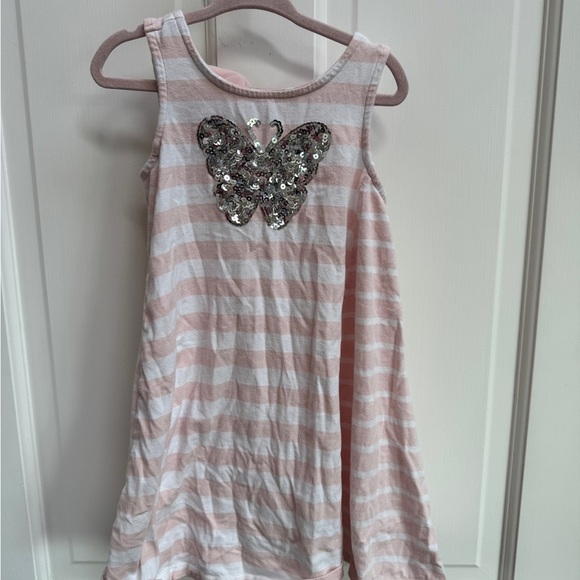 Tommy Bahama 4T Girls Pink & White Stripe Butterfly Sequin Tank Top Dress Bow - Picture 1 of 6